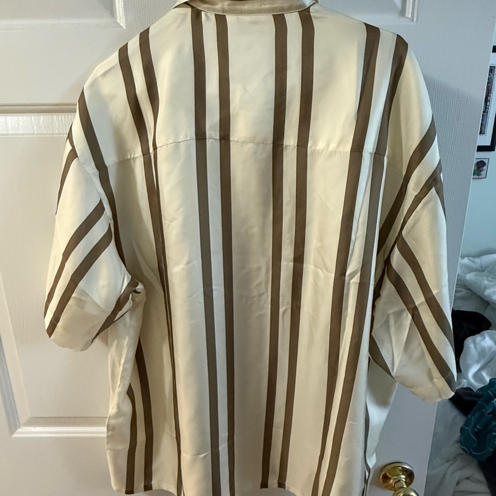 Striped Beige and Brown Men's 100% Silk Button-Down Shirt